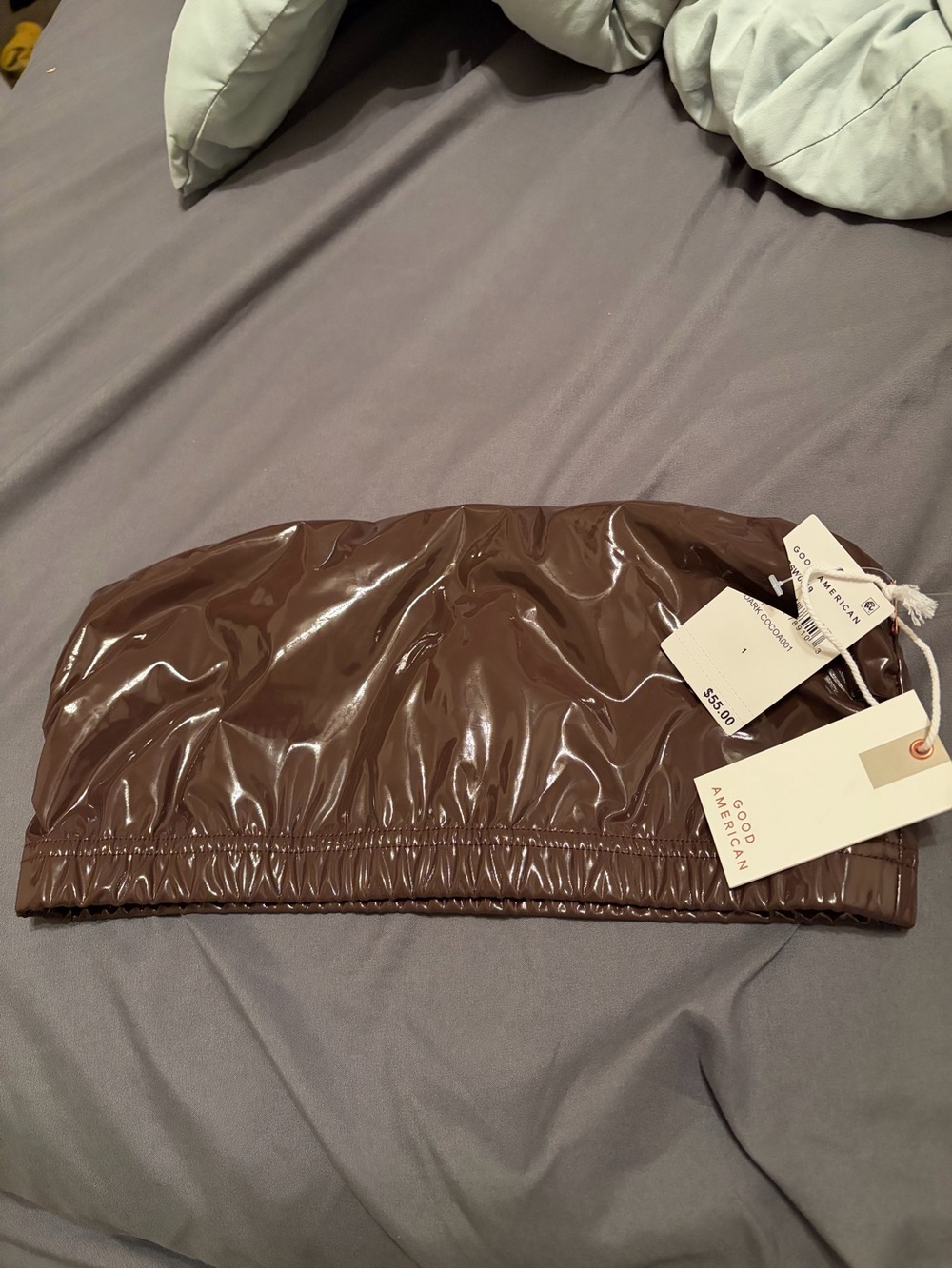 Good American Chocolate Brown Patent Mini Skirt